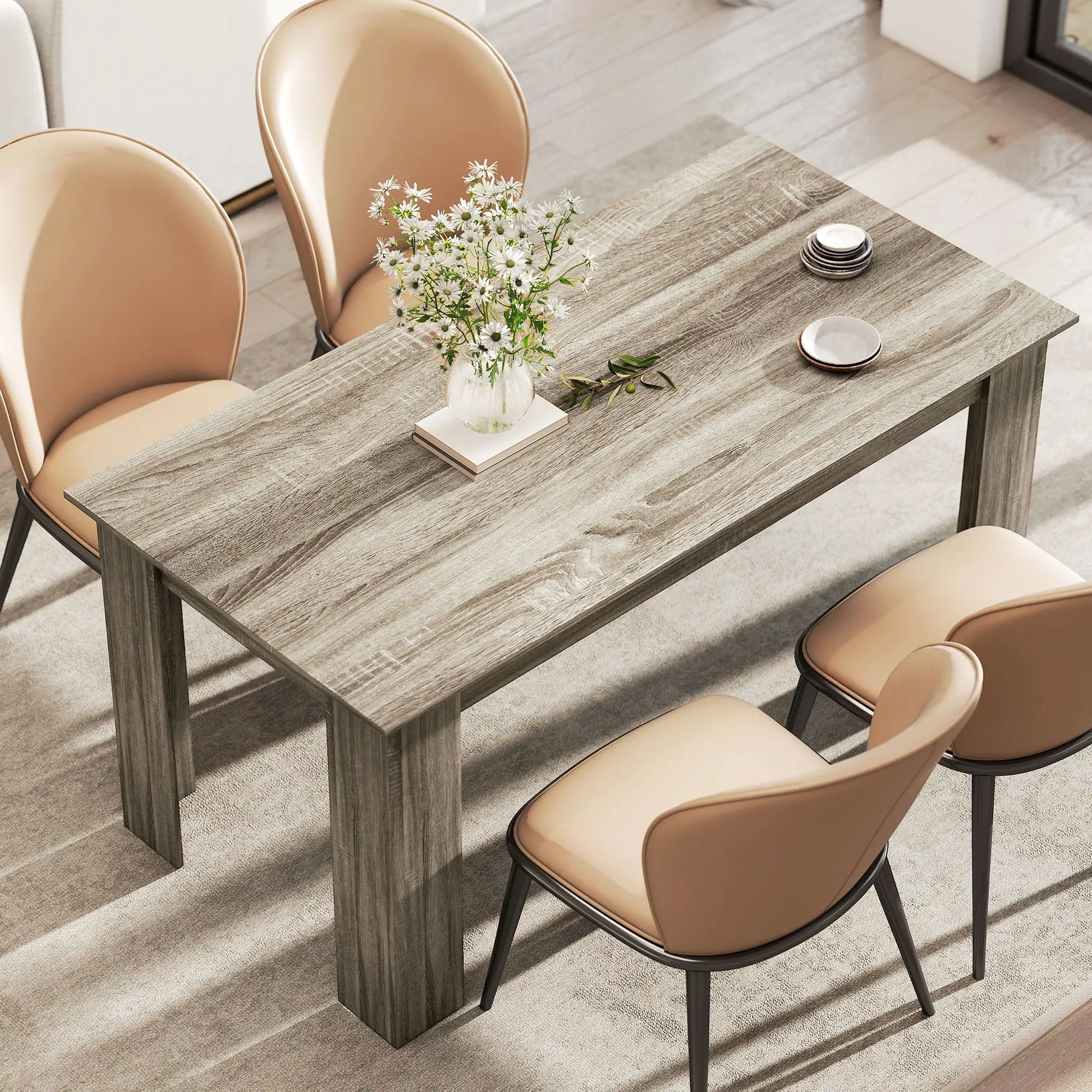 63 Inch Kitchen Table for 4-6 People, Wood Effect Dining Table, Grey Dining Tables at Gallery Canada