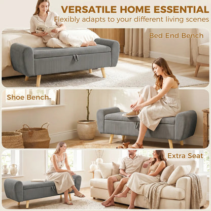 59" Corduroy Storage Ottoman Bench, Dark Grey
