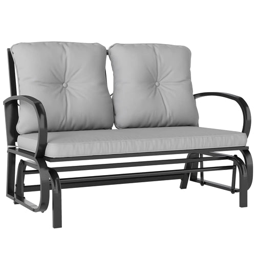 2-Person Outdoor Glider Chair, Steel Frame, Cushions, Grey