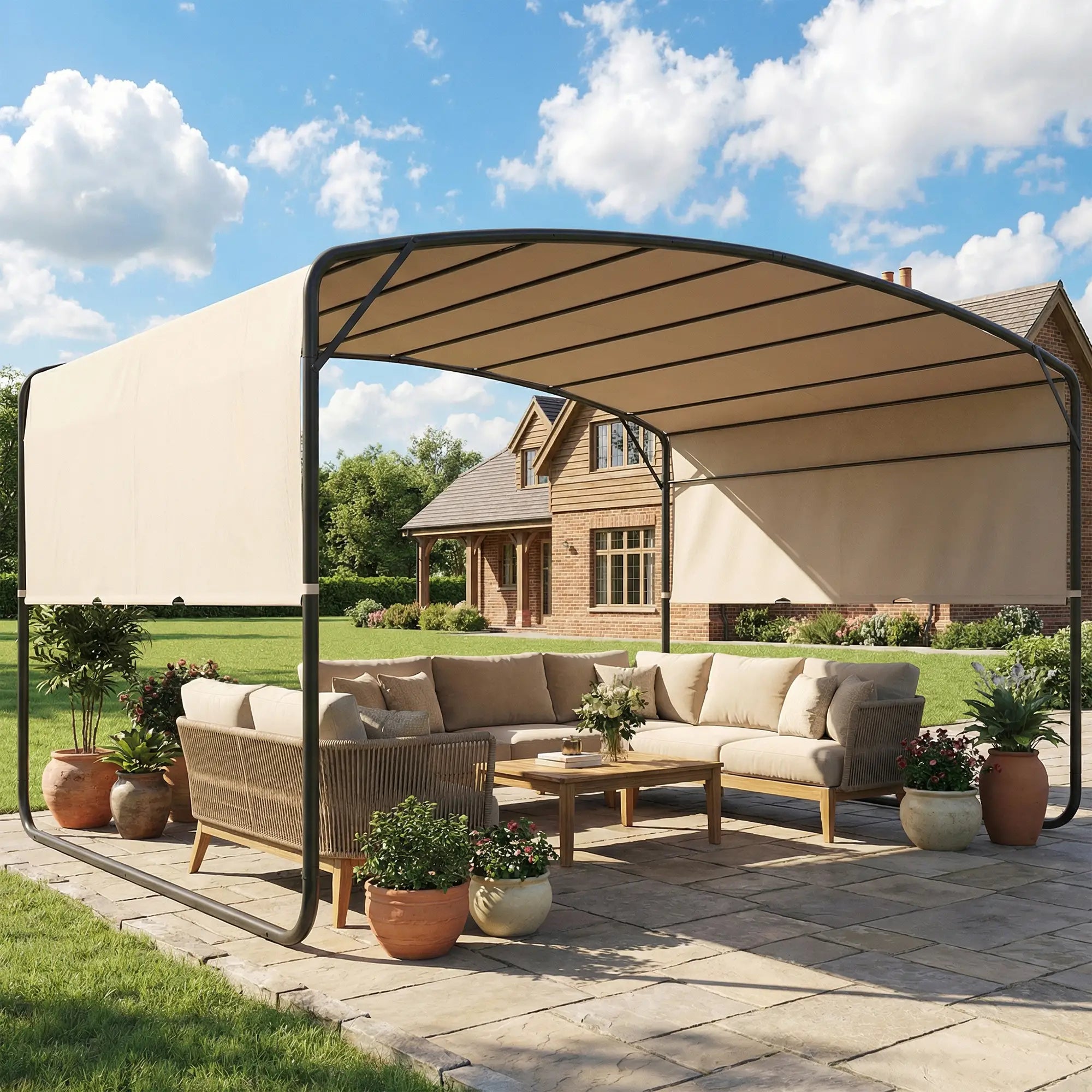 10' x 13' Retractable Pergola Canopy, Outdoor Metal Gazebo Sun Shade, Khaki Pergolas at Gallery Canada