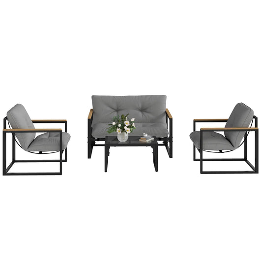 4 Piece Patio Furniture Set, Loveseat Sofa With Coffee Table, Light Grey Patio Furniture Sets Light Grey, Black at Gallery Canada
