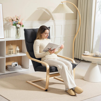 Modern Upholstered Armchair, Curved Leg, Living Room, Dark Grey Accent Chairs at Gallery Canada