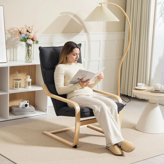 Modern Upholstered Armchair, Curved Leg, Living Room, Dark Grey Accent Chairs Dark Grey at Gallery Canada