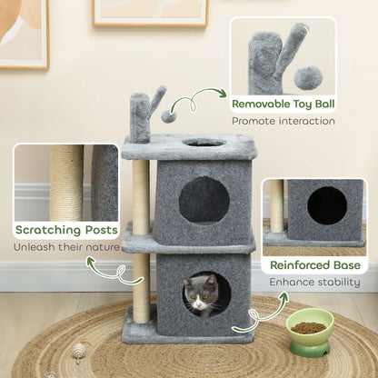 31.5" Cat Tree, Multi-Level Tower with 2 Condos, Soft Plush Perches, Grey Cat Trees at Gallery Canada