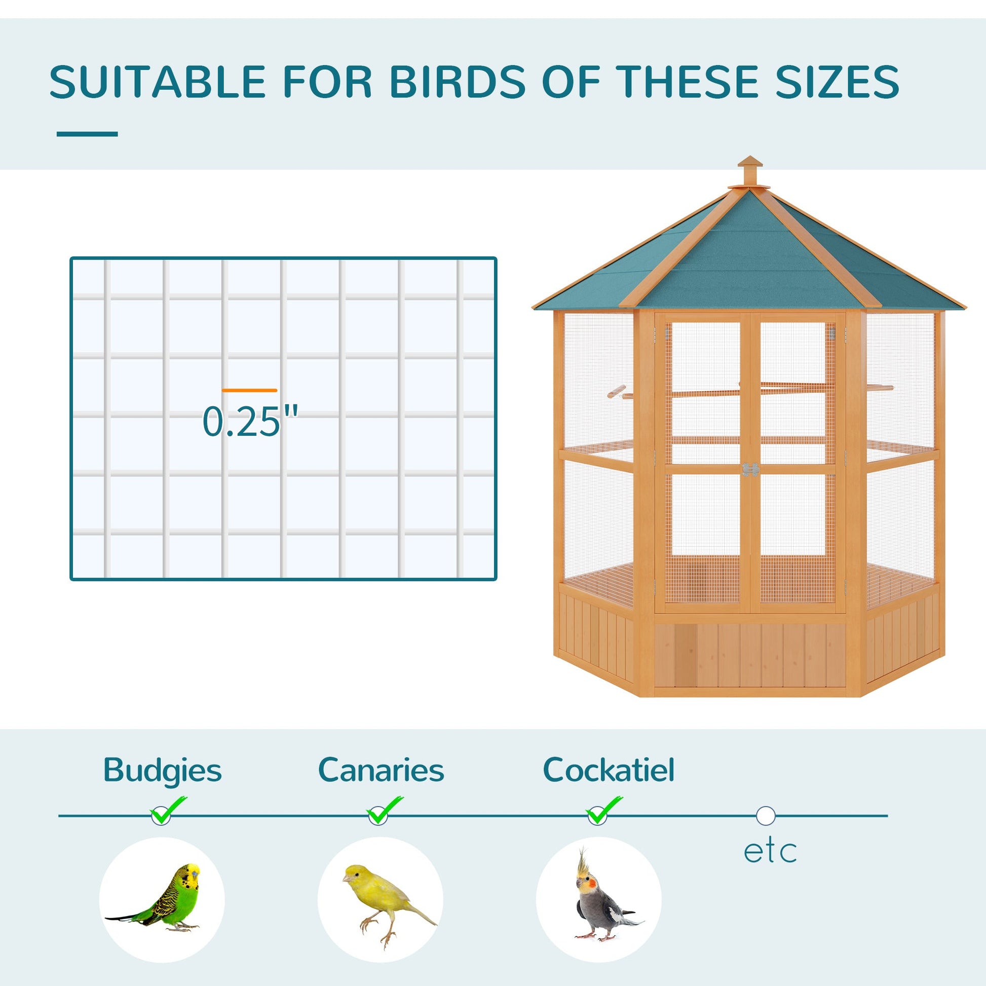 70"H Wooden Bird Cage Hexagonal Outdoor Aviary with Doors at Gallery Canada