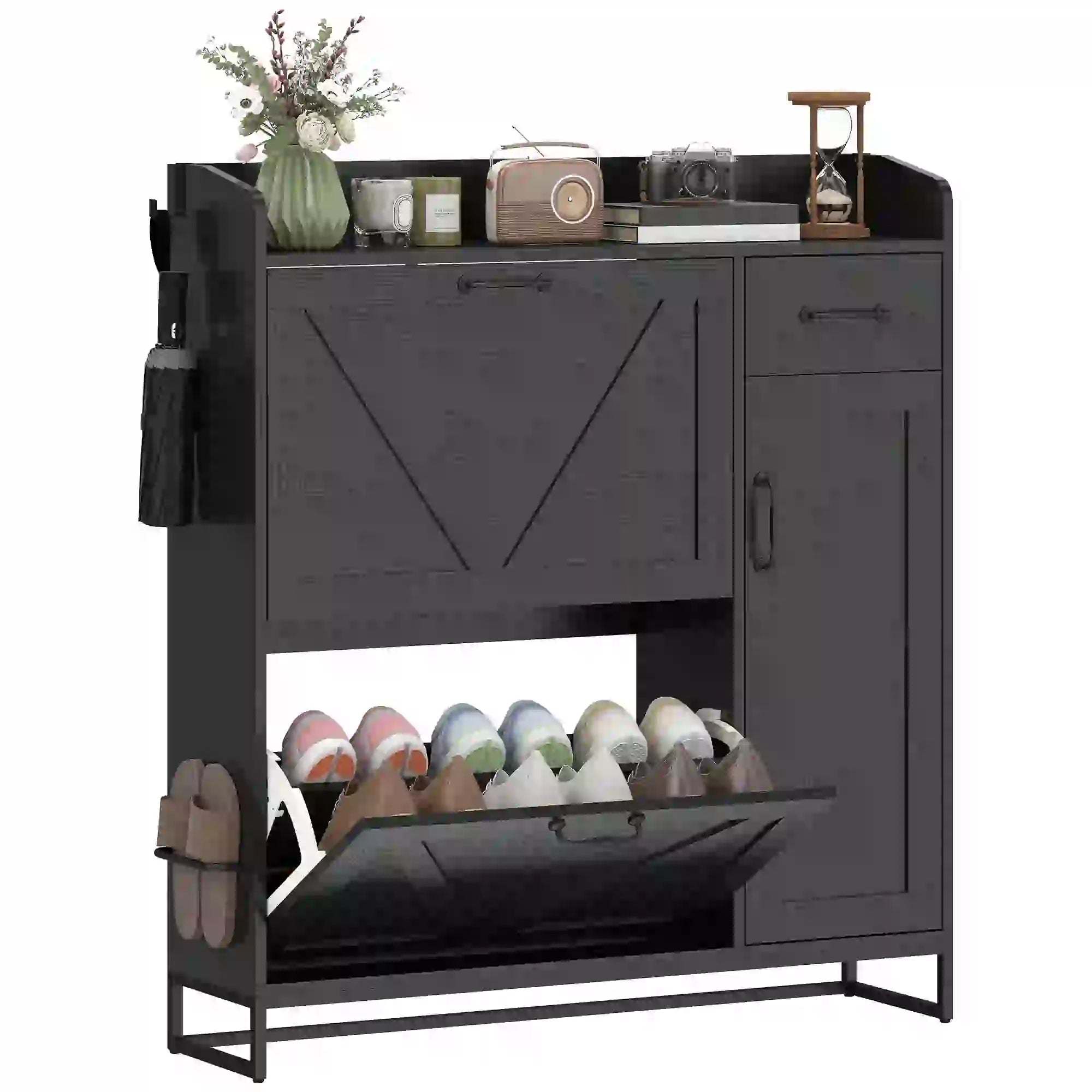 Farmhouse Shoe Storage Cabinet, Side Cabinet, Adjustable Shelves, Black Shoe Storage Cabinets & Racks at Gallery Canada