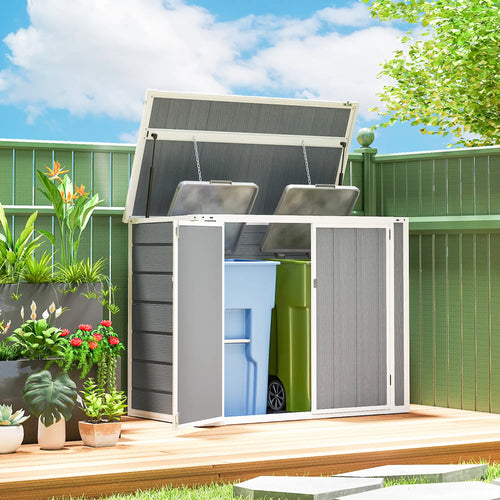 41 Cu. Ft. Outdoor Storage Shed, Horizontal Trash Can Storage, Grey