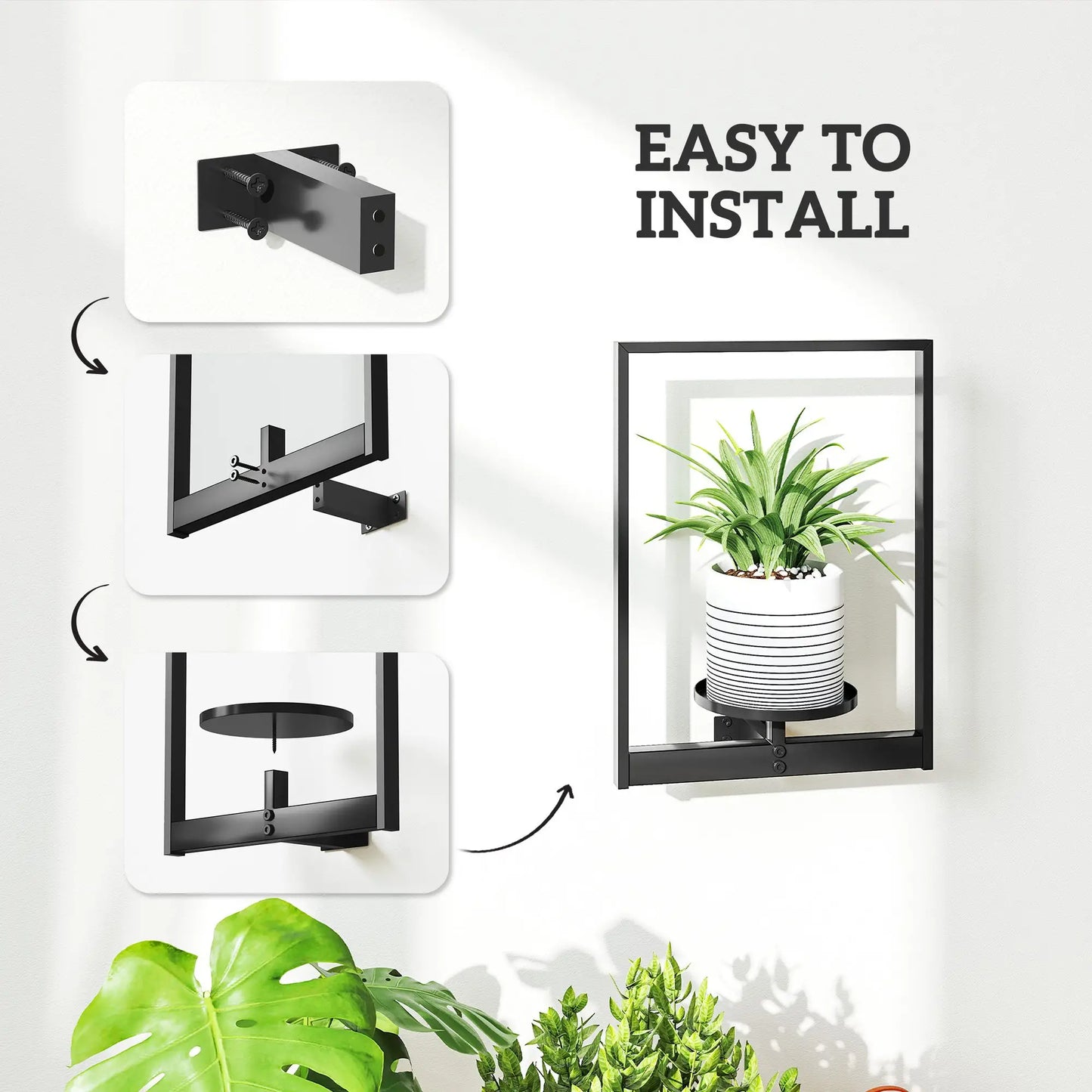 3 Pack Wall Planters, Metal Plant Stand Shelves, Picture Frame Decor