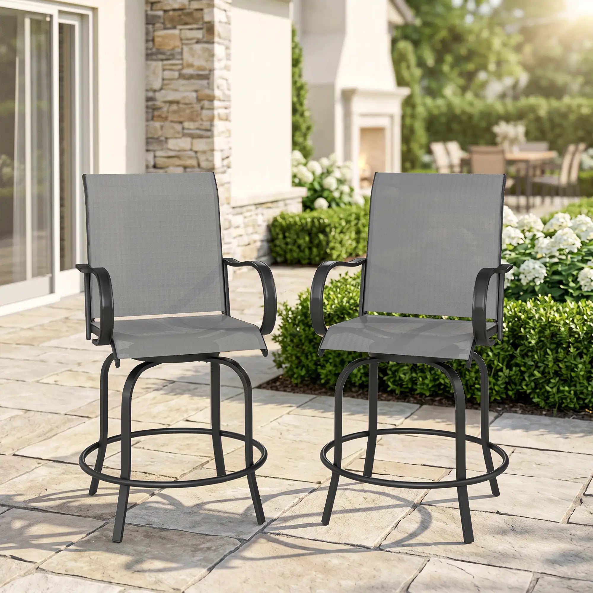 Outdoor Bar Stools Set of 2, 360° Swivel, 26.8