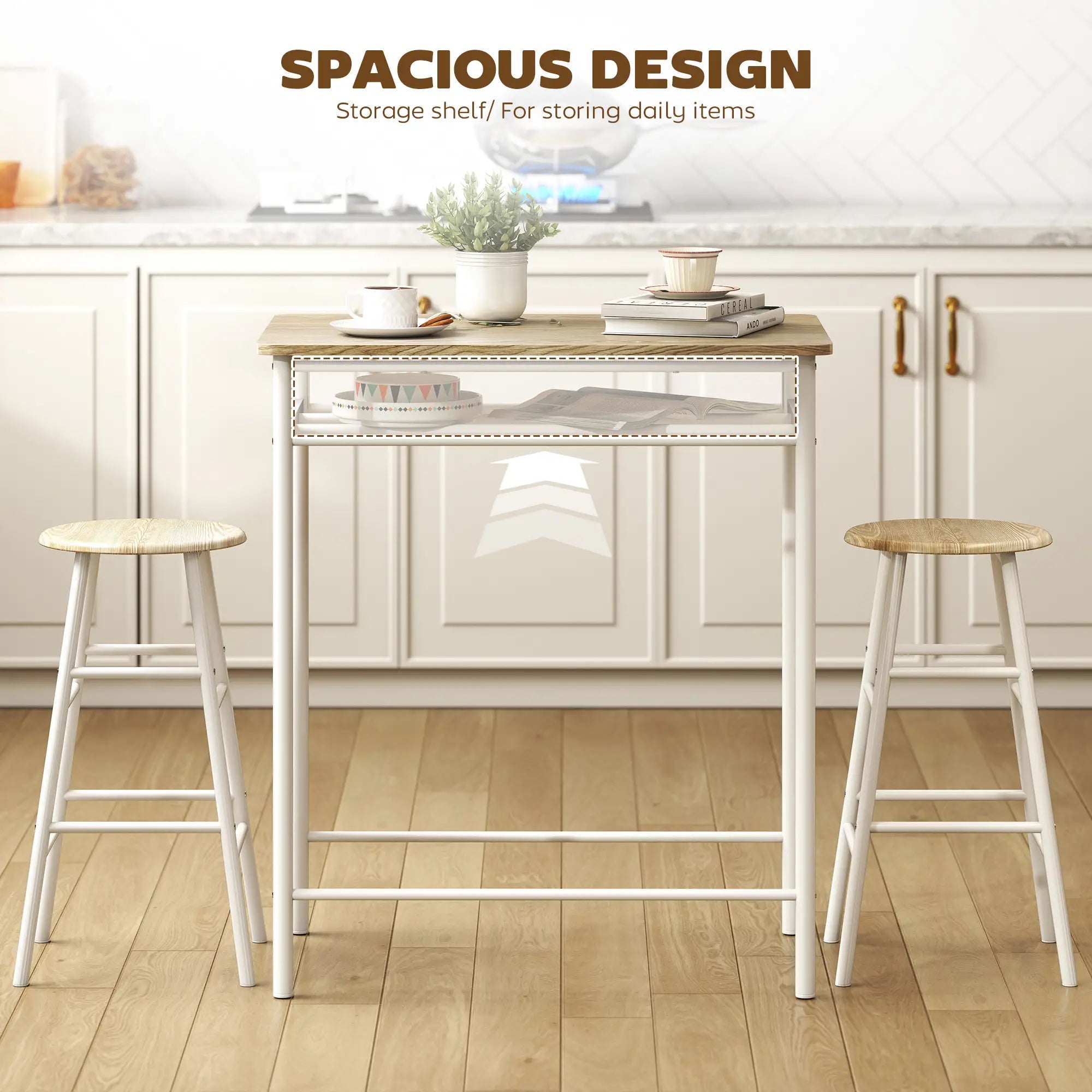 3-Piece Counter Height Bar Table Set, 1 Table 2 Stools, White Oak, White Bar Sets at Gallery Canada