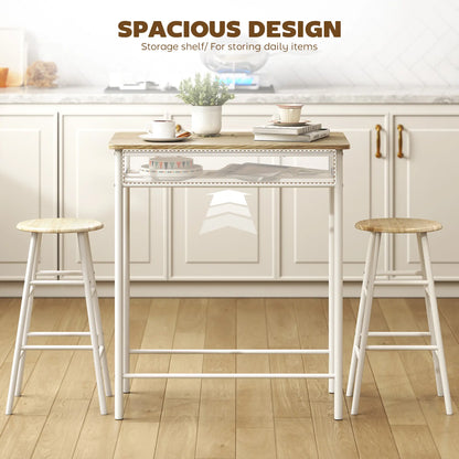 3-Piece Counter Height Bar Table Set, 1 Table 2 Stools, White Oak, White Bar Sets at Gallery Canada