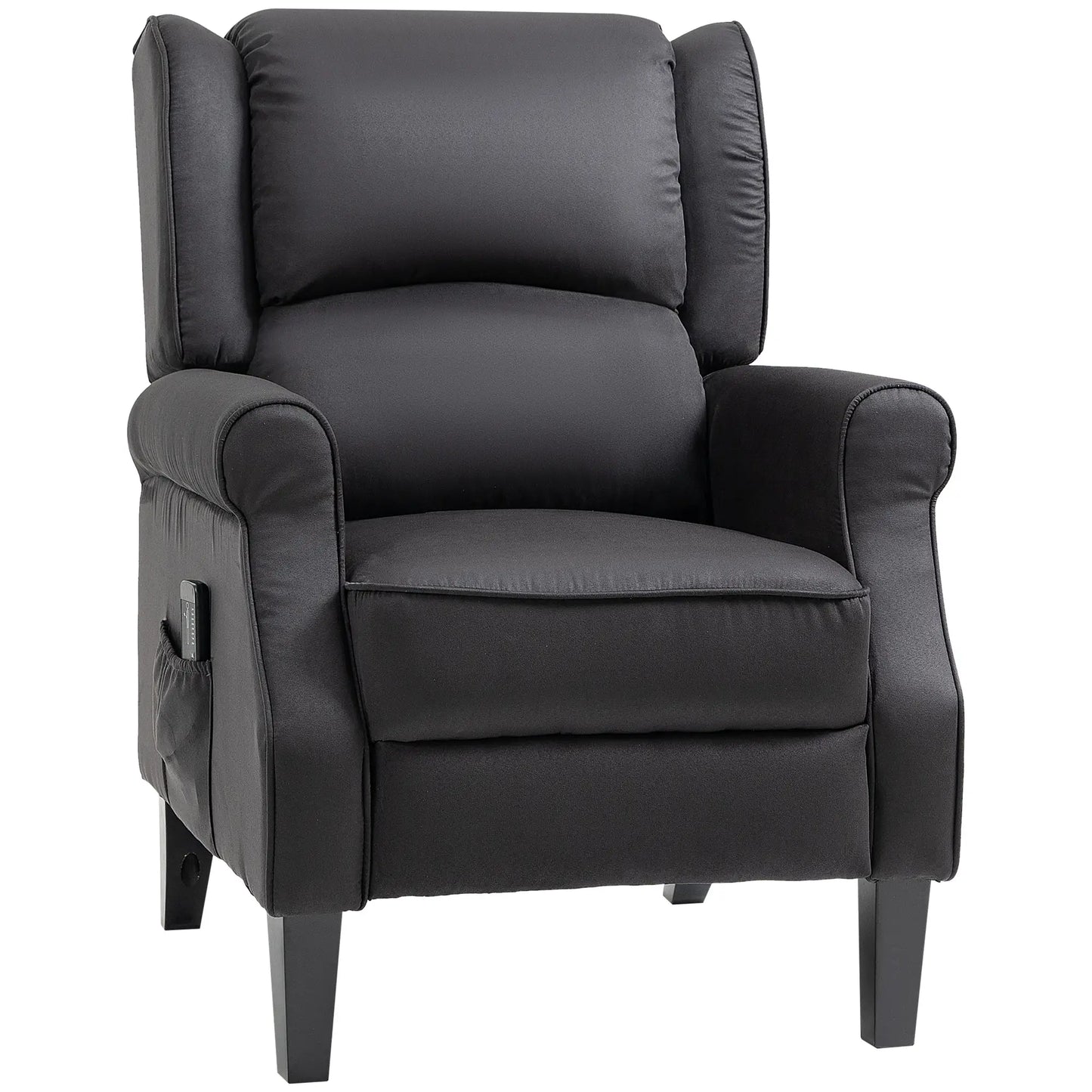Massage Recliner Chair, Suede Wingback with Footrest, Wood Legs, Remote, Black Single Sofas Black at Gallery Canada