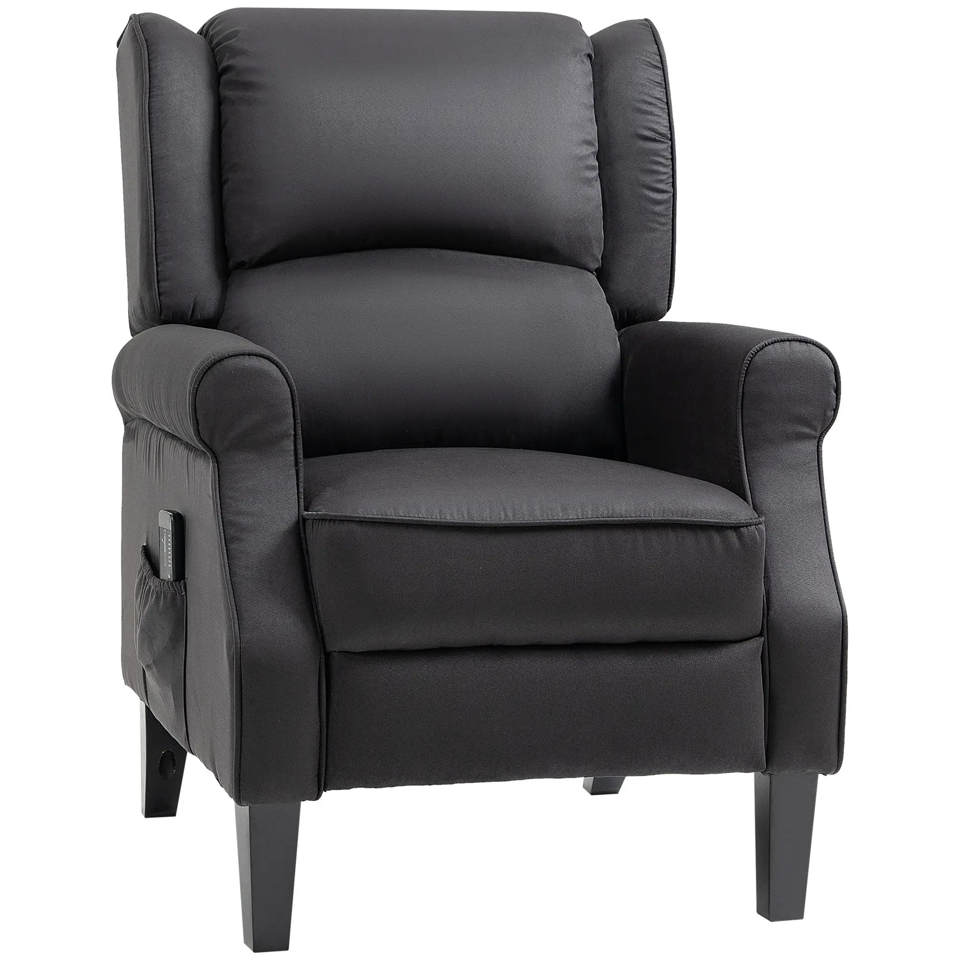 Massage Recliner Chair, Suede Wingback with Footrest, Wood Legs, Remote, Black Single Sofas Black at Gallery Canada