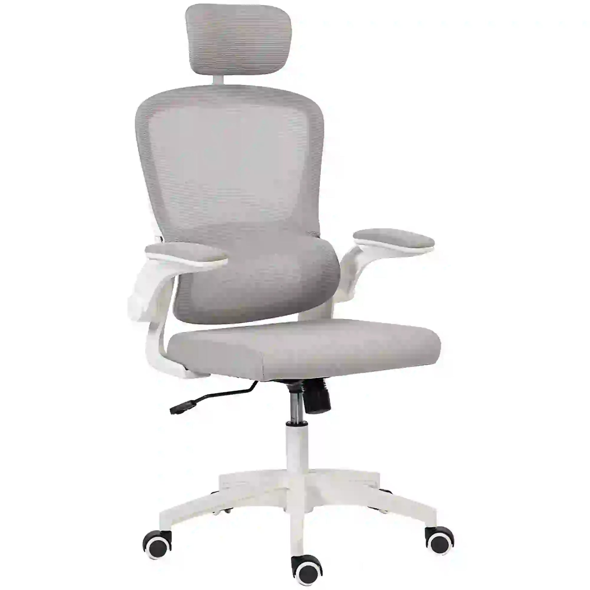 Ergonomic Mesh Office Chair, High Back, Rotatable Headrest, Flip-Up Armrests, Lumbar Support, Grey Task Chairs Grey, White at Gallery Canada