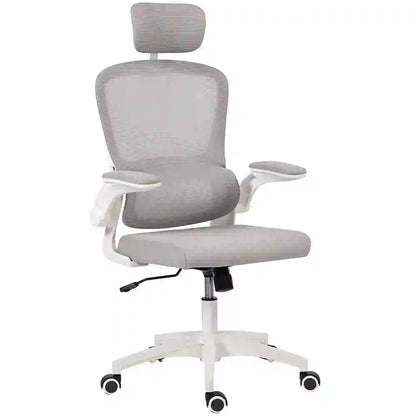 Ergonomic Mesh Office Chair, High Back, Rotatable Headrest, Flip-Up Armrests, Lumbar Support, Grey Task Chairs Grey, White at Gallery Canada