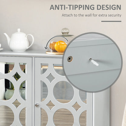 Sideboard Kitchen Buffet, 3 Mirrored Doors, 2 Cabinets, Adjustable Shelf, Gray Bar Cabinets at Gallery Canada