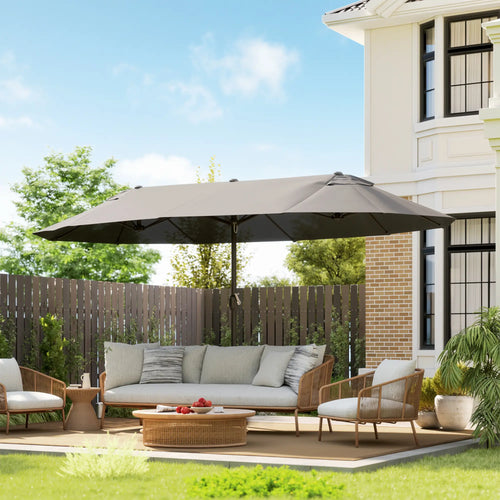 15' Double-Sided Patio Umbrella, Sun Shelter Canopy, Grey