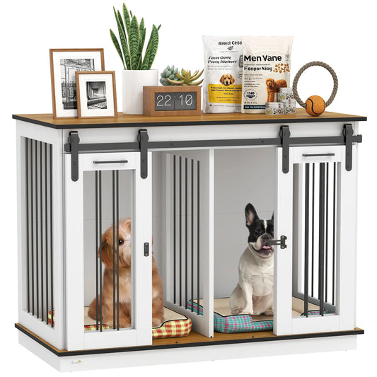 47in Wooden Dog Crate Furniture with Divider Panel, TV Stand, White Houses, Kennels & Pens White at Gallery Canada