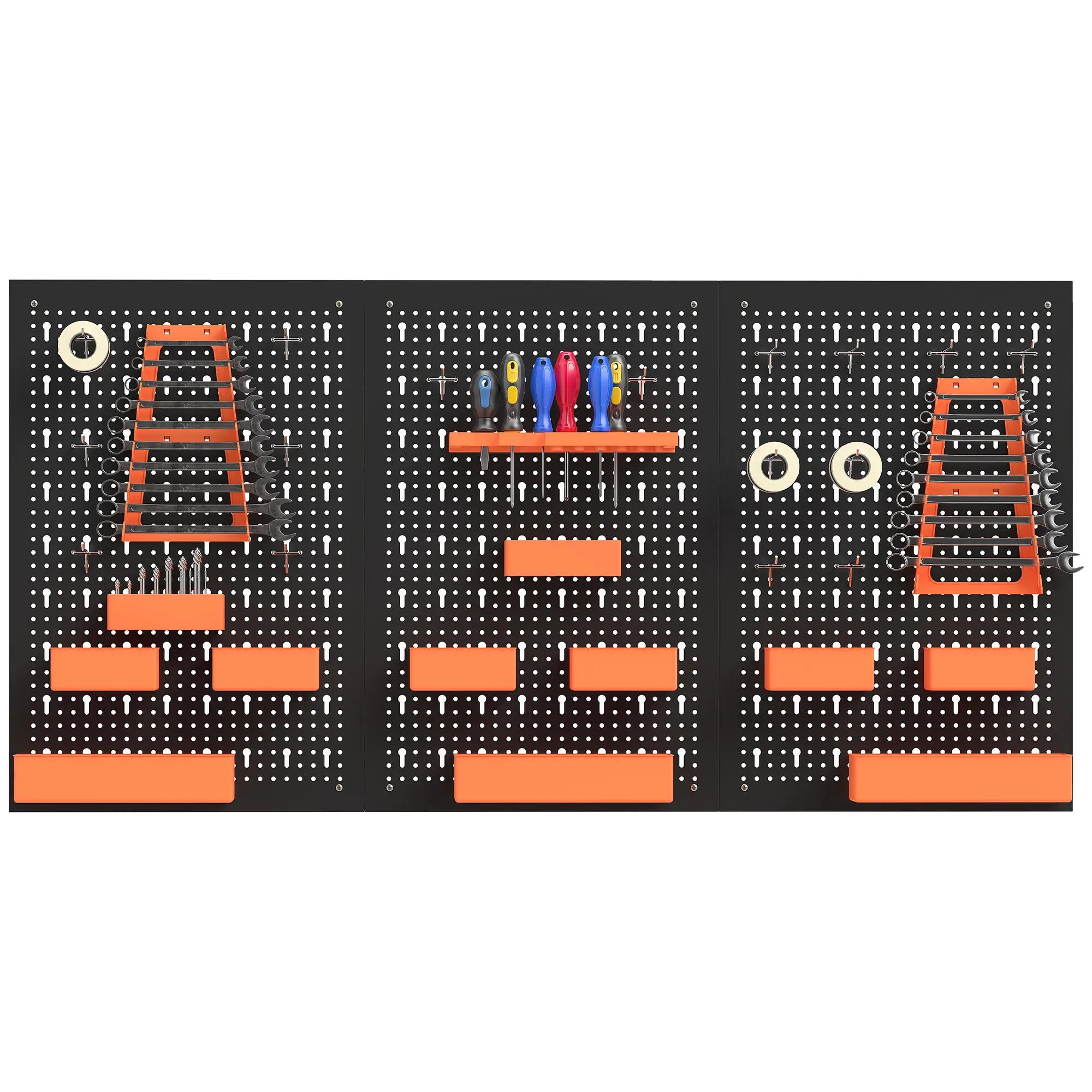 33 Piece Metal Pegboard Panels, Peg Board with 16 Hooks, Bins and Racks, Black and Orange Tool Organizers Black, Orange at Gallery Canada