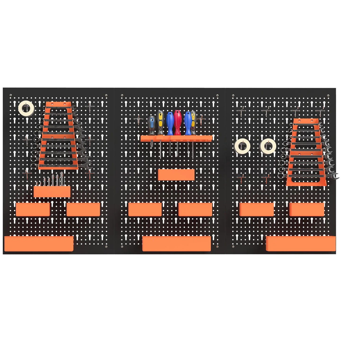 33 Piece Metal Pegboard Panels, Peg Board with 16 Hooks, Bins and Racks, Black and Orange Tool Organizers Black, Orange at Gallery Canada