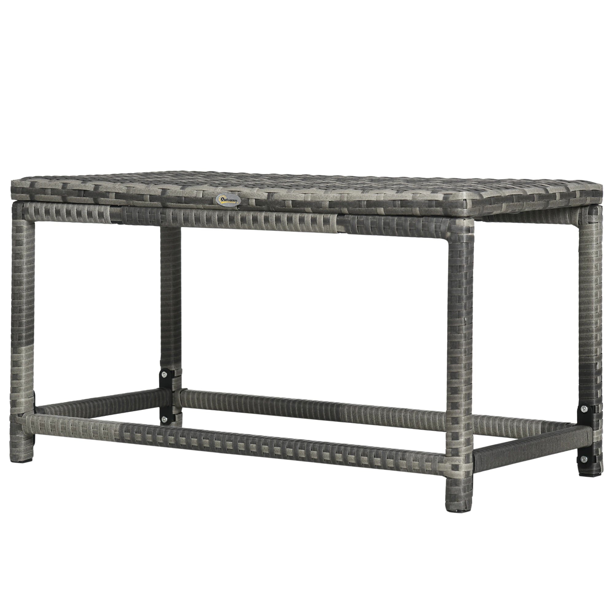 Patio Rattan End Table, Outdoor Side Table, Woven Top, Mixed Grey, Grey Patio Side Tables Mixed Grey at Gallery Canada