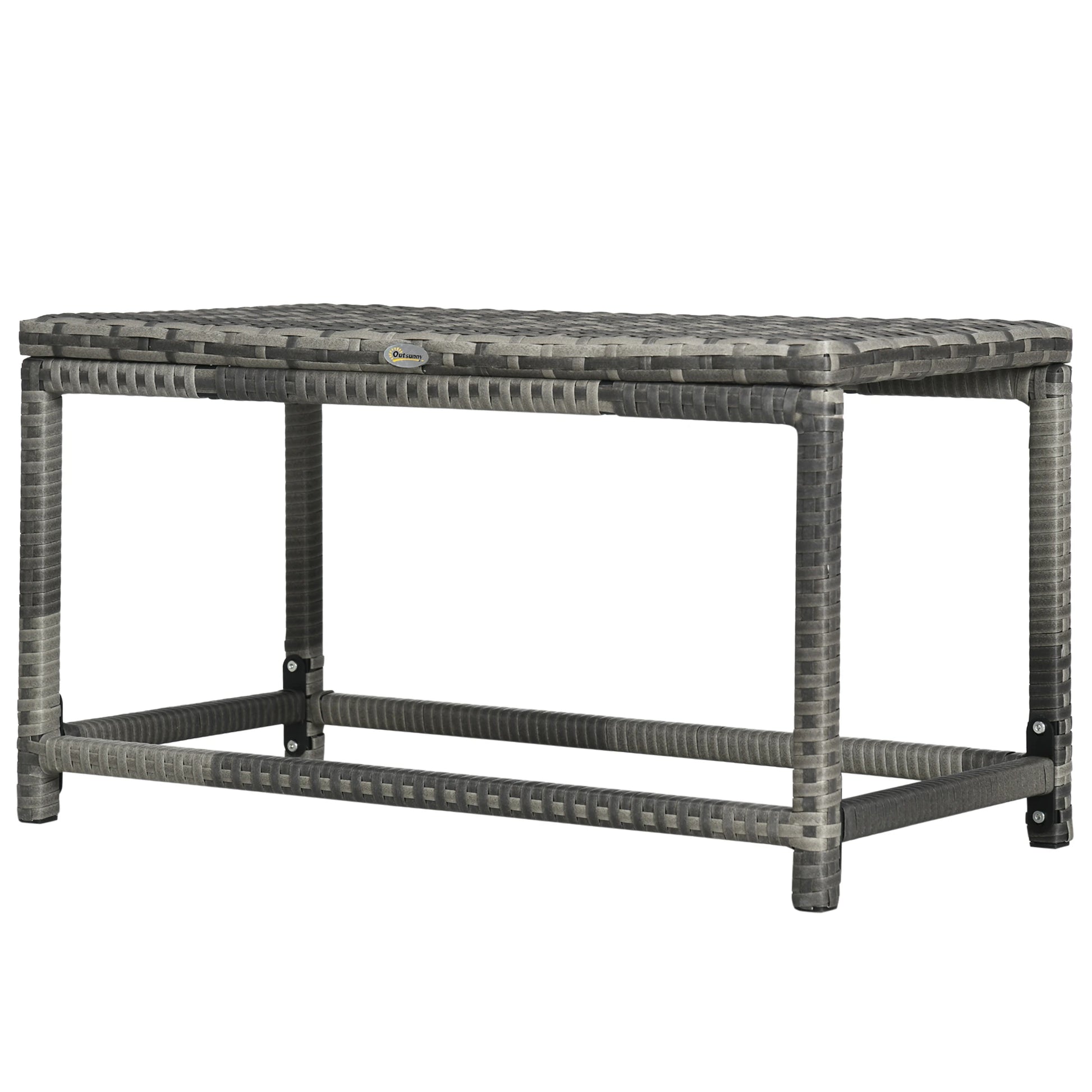 Patio Rattan End Table, Outdoor Side Table, Woven Top, Mixed Grey, Grey Patio Side Tables Mixed Grey at Gallery Canada
