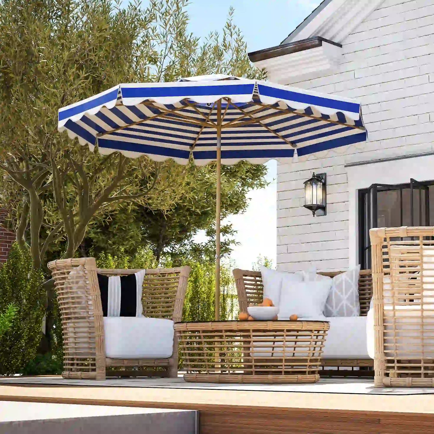 9FT Patio Umbrella, 8 Ribs, Crank, Tilt, UPF 50+, 2-Tier Vent, Blue Sun Umbrellas at Gallery Canada