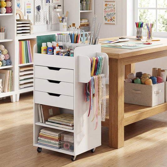 Wrapping Paper Storage Cart, 3 Drawers, Adjustable Shelf, White File Cabinets White at Gallery Canada