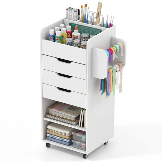 Wrapping Paper Storage Cart, 3 Drawers, Adjustable Shelf, White File Cabinets White at Gallery Canada