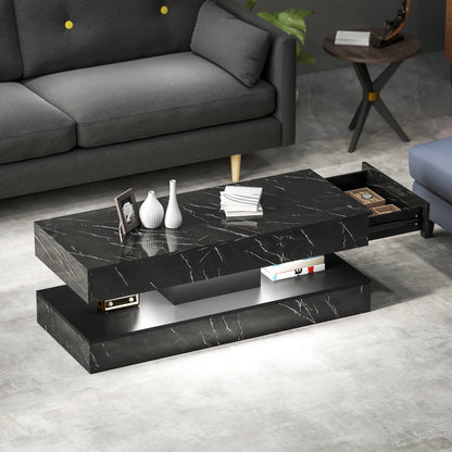 Adjustable LED Coffee Table, 2 Drawers, Open Shelf, Remote, High Gloss Black Coffee Tables at Gallery Canada