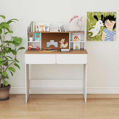 Writing Table with Cork Board and Charging Station, White