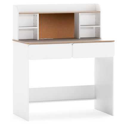 Writing Table with Cork Board and Charging Station, White