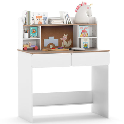 Writing Table with Cork Board and Charging Station, White