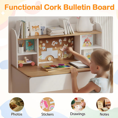 Writing Table with Cork Board and Charging Station, White