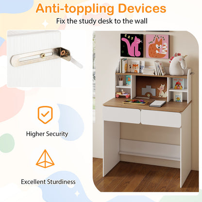 Writing Table with Cork Board and Charging Station, White