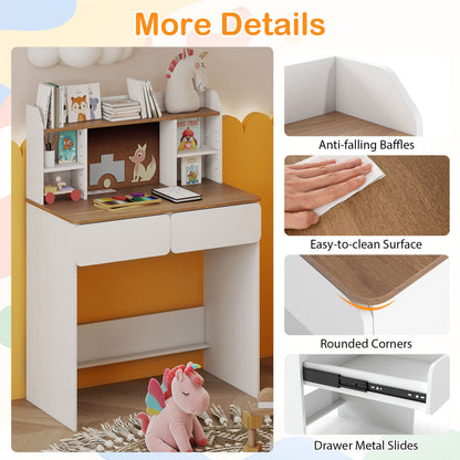 Writing Table with Cork Board and Charging Station, White