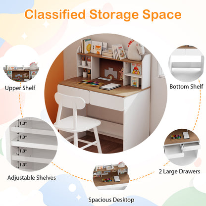 Writing Table with Cork Board and Charging Station, White