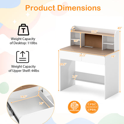 Writing Table with Cork Board and Charging Station, White