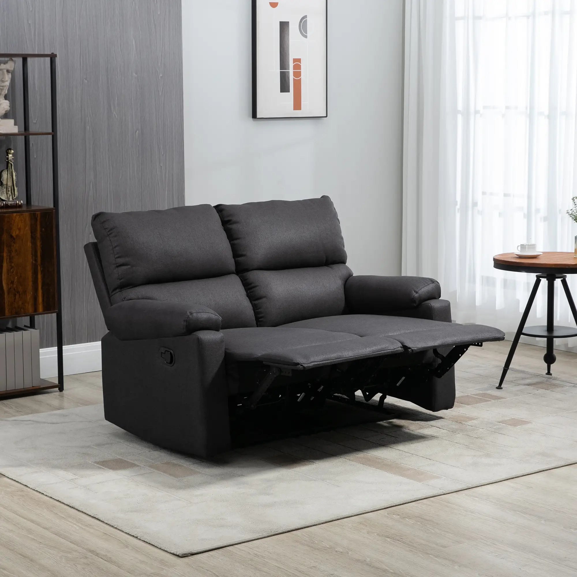 2 Seater Reclining Loveseat, Footrest, Split Backrest, Dark Grey 2-Seater Sofas at Gallery Canada