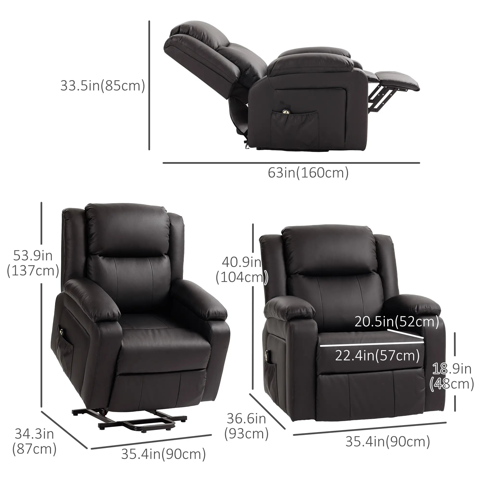 PU Leather Electric Recliner Chair, Remote, Side Pockets, Brown Electric Power Lift Chairs at Gallery Canada
