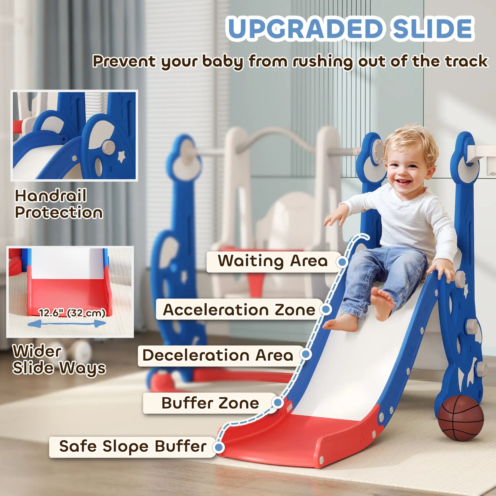 4-in-1 Slide, Swing Set, Basketball Hoop, Climber, Ages 1.5-4, Dark Blue Gym Sets & Swings at Gallery Canada