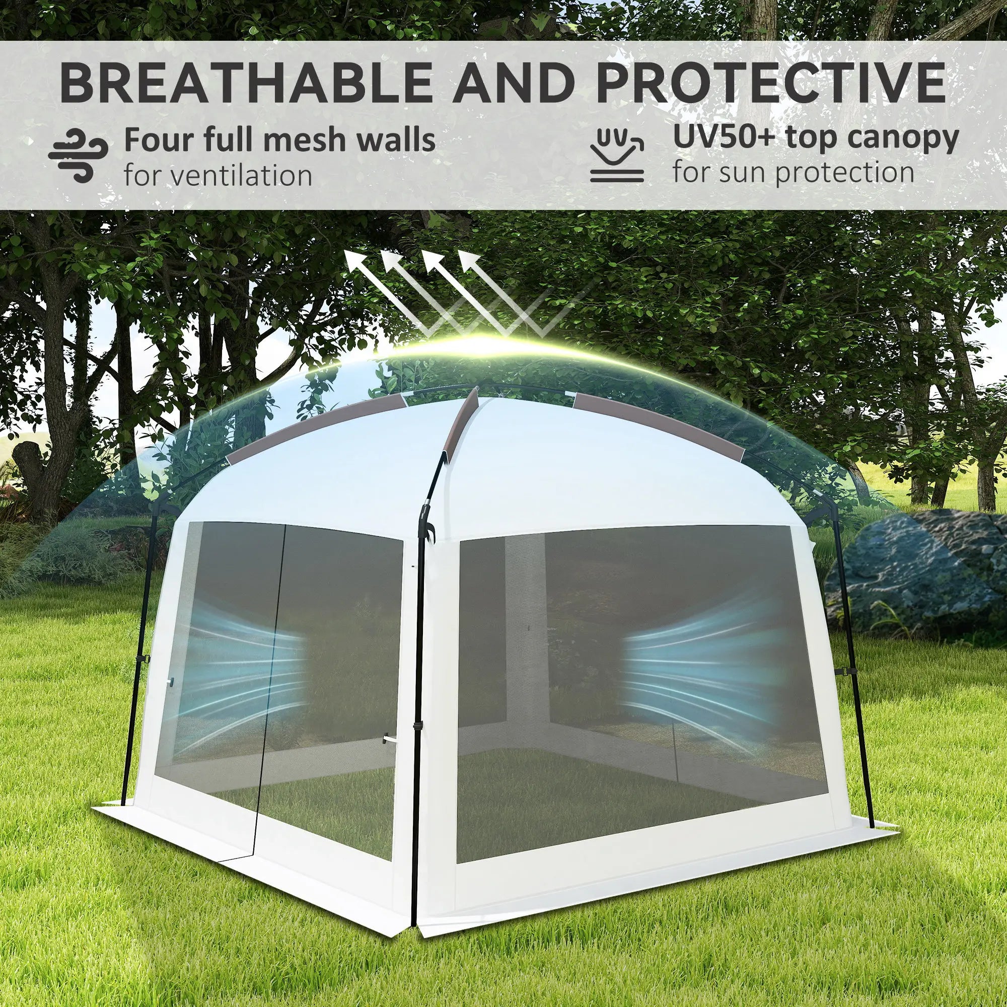 10' x 10' Screen Tent, UV50+ Protection, Fits 6-8 People, White Pop Up Canopies at Gallery Canada