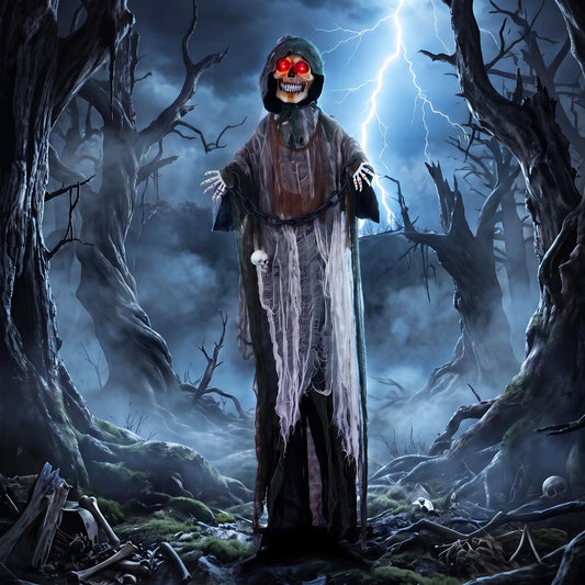 5.6 Ft Animated Grim Reaper Halloween Animatronic, Moves & Glows Halloween Decorations Black, White, Brown at Gallery Canada