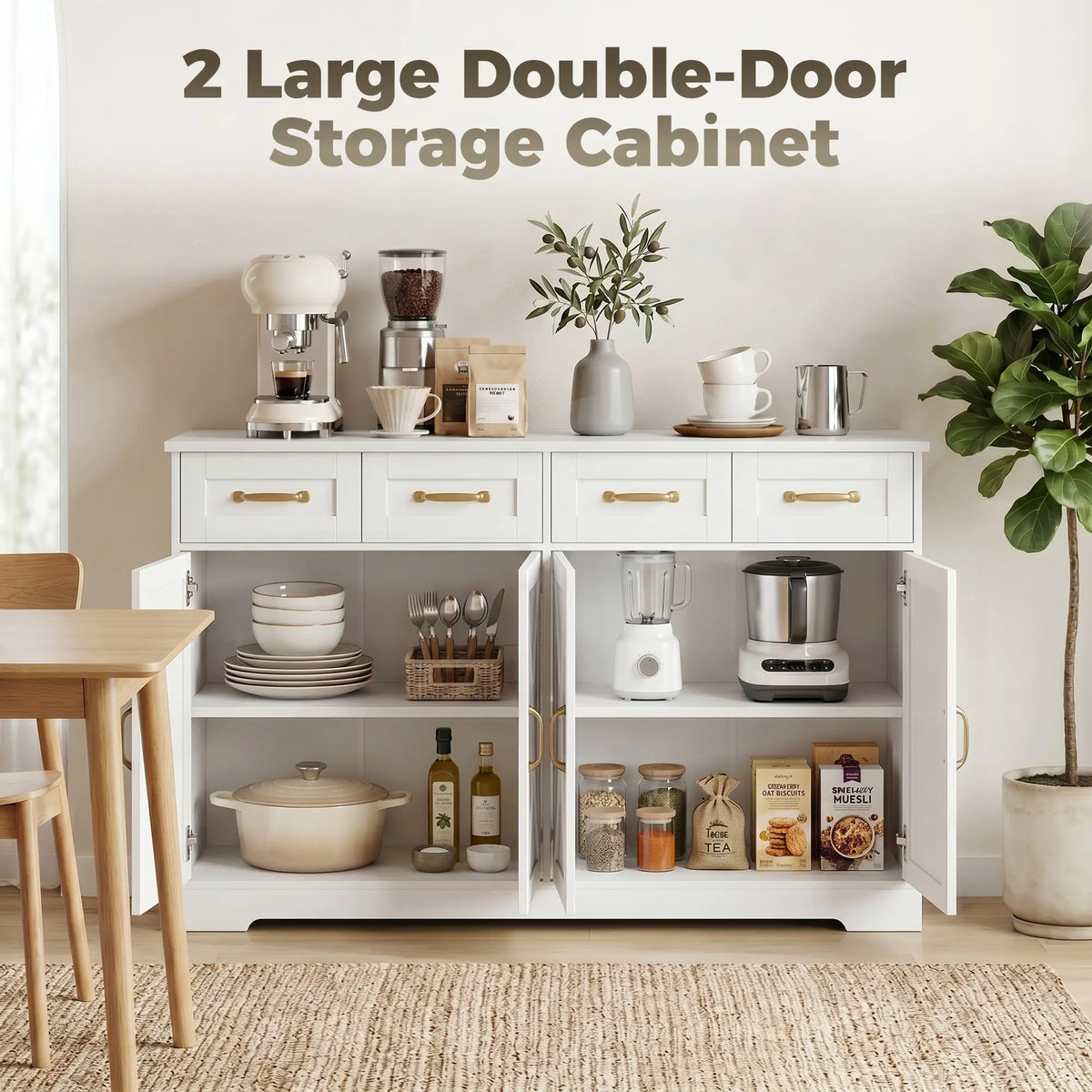 Sideboard Buffet Cabinet, 55" Modern Farmhouse, 4 Drawers, 4 Doors Bar Cabinets at Gallery Canada