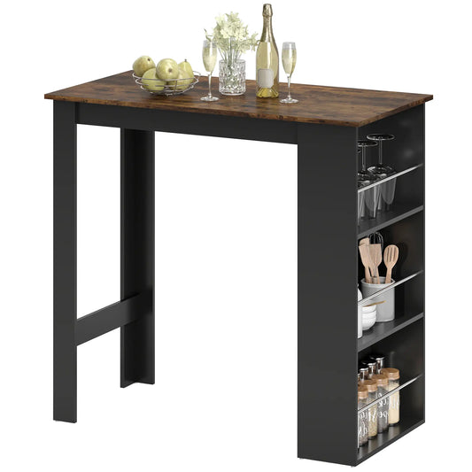 Modern Bar Table, Counter Height, 3 Storage Shelves, Rustic Brown, Brown Bar Tables Rustic Brown, Black at Gallery Canada