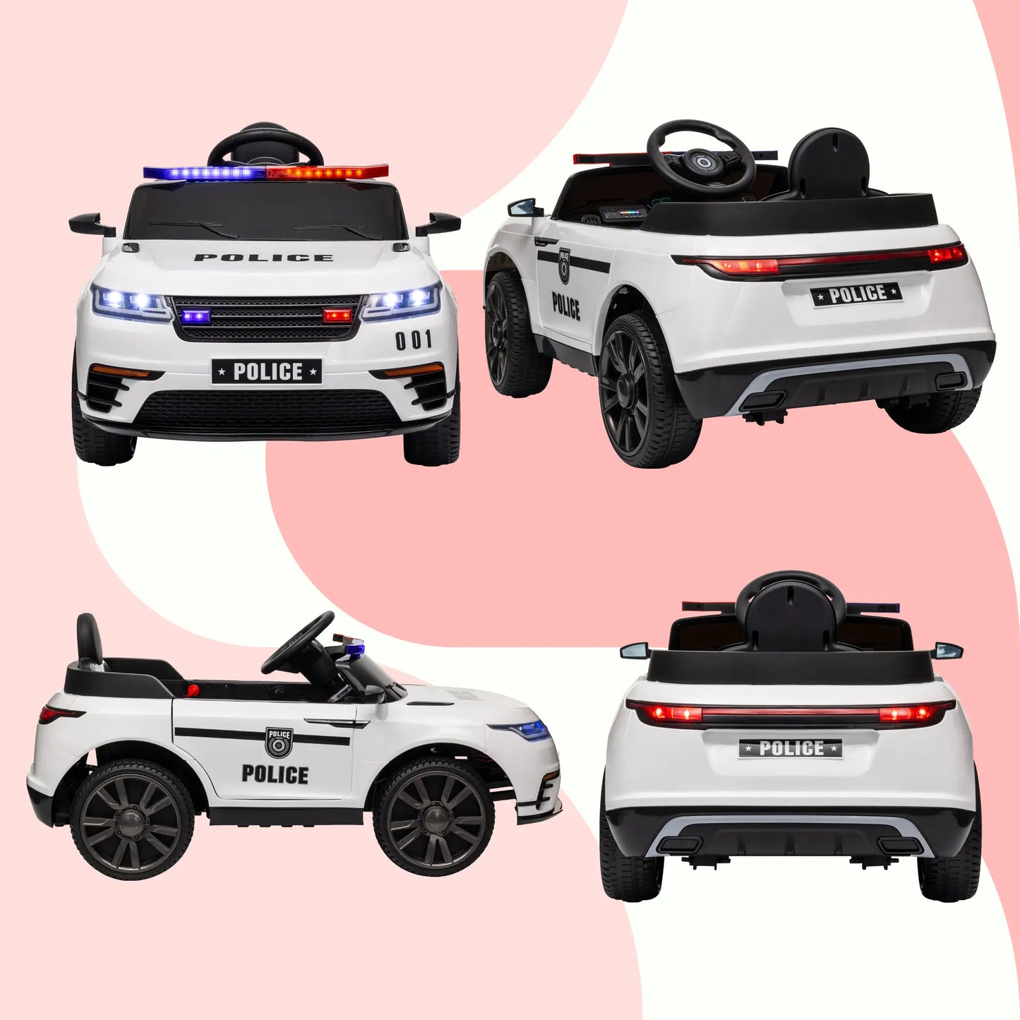 12V Kids Electric Police Car, Remote Control, White Electric Toy Cars at Gallery Canada