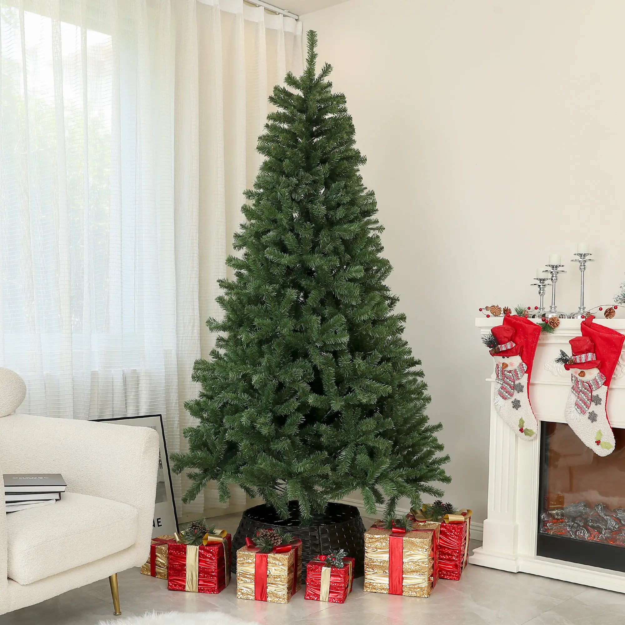 7.5ft Artificial Christmas Tree, Auto Open, Steel Base, Green Artificial Christmas Trees at Gallery Canada