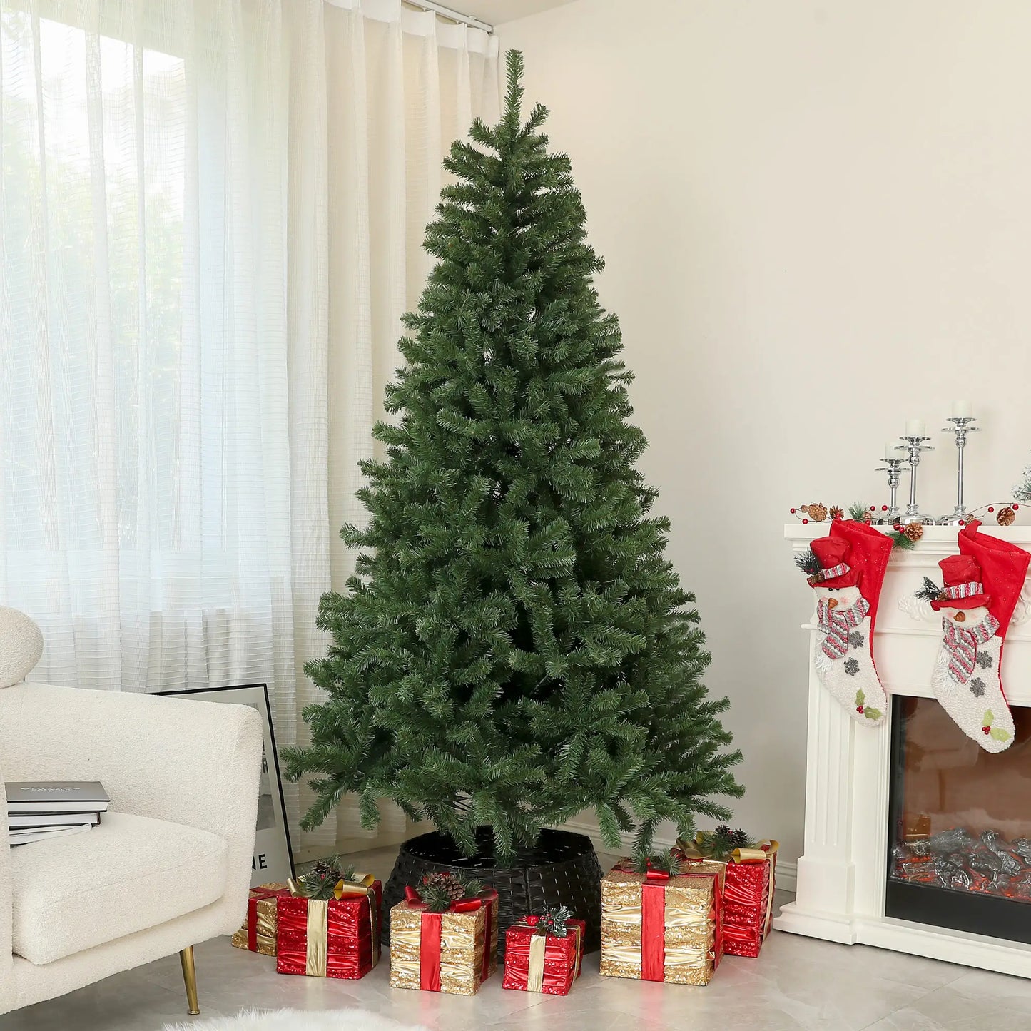 7.5ft Artificial Christmas Tree, Auto Open, Steel Base, Green Artificial Christmas Trees at Gallery Canada