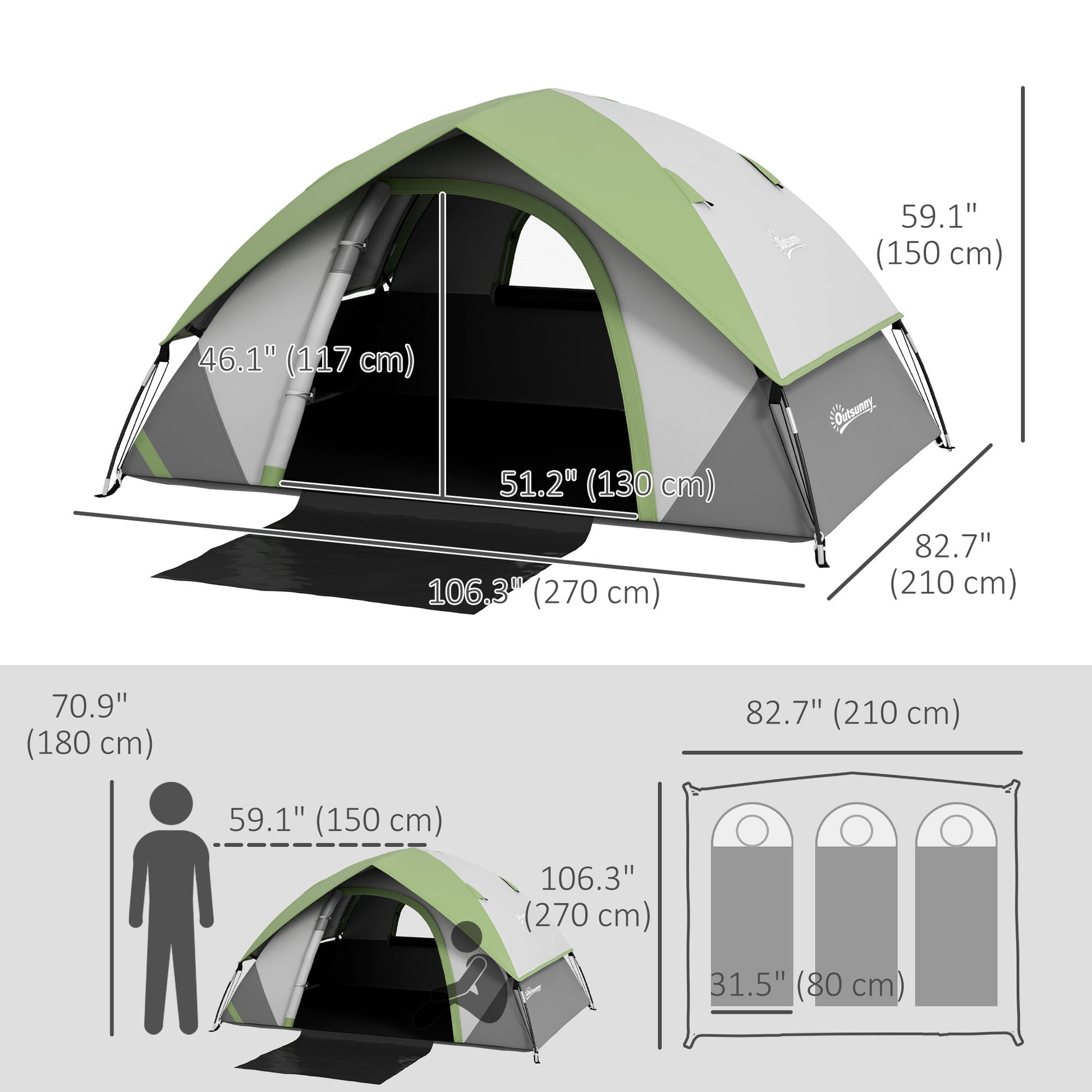 3000mm Waterproof Camping Tent for 4-5 Man, with Sewn-in Groundsheet and Carry Bag, Grey and Green at Gallery Canada