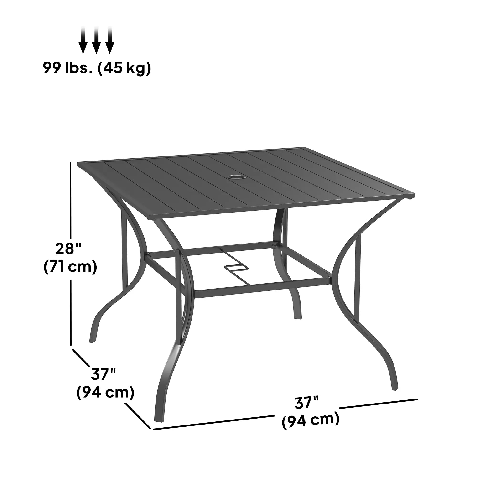 Square Outdoor Dining Table, Slatted Metal Top, 48 Inch, Dark Grey Patio Dinning Tables at Gallery Canada